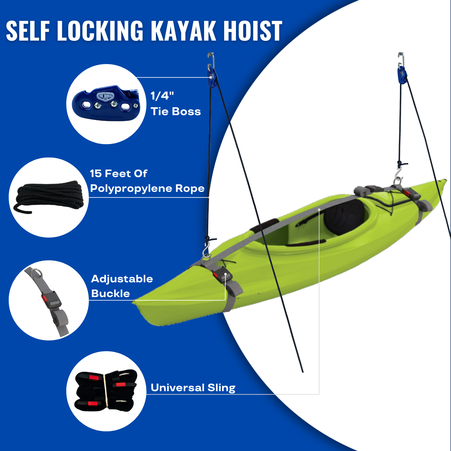 Components of the Tie Boss Kayak Hanger Sling