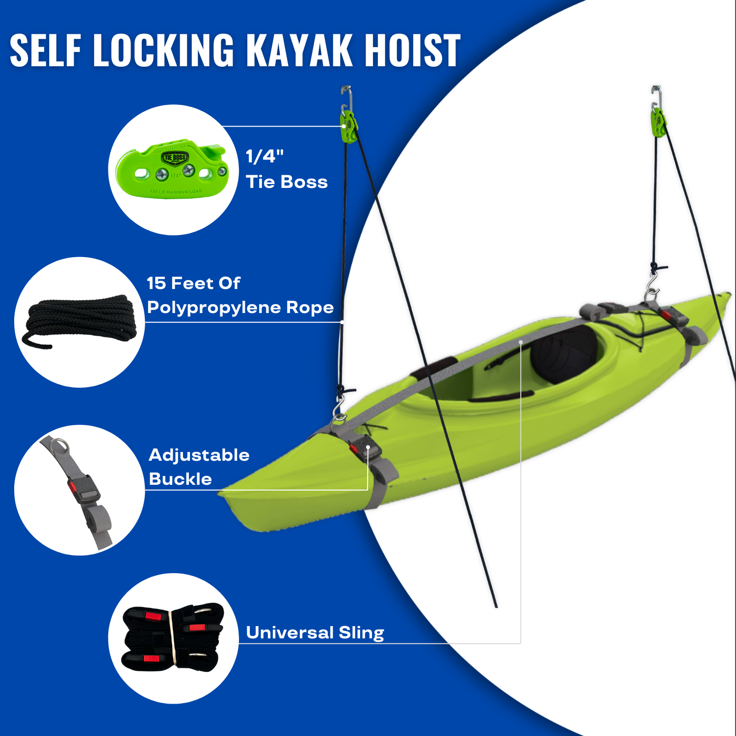 Components of the Tie Boss Kayak Hanger Sling